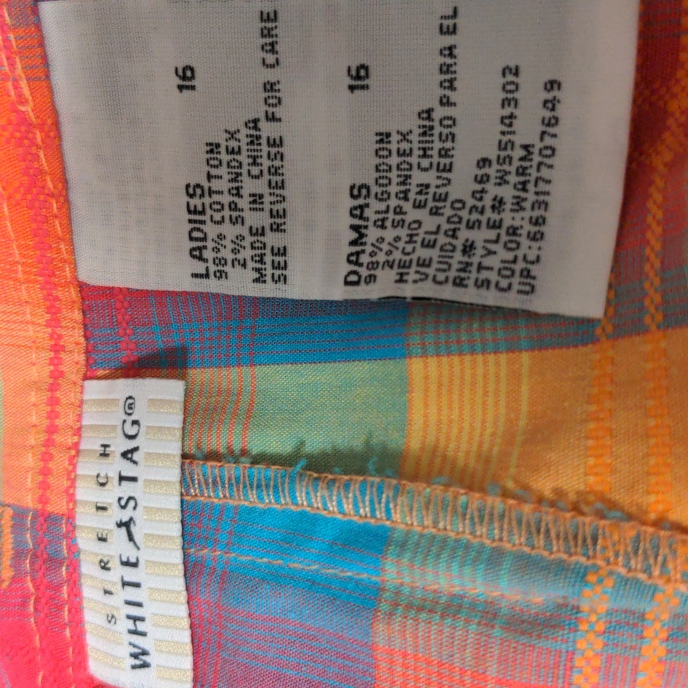 EUC White Stage Skort Size 16 Belted Hidden Side Zip Stretchy Plaid - Picture 7 of 8